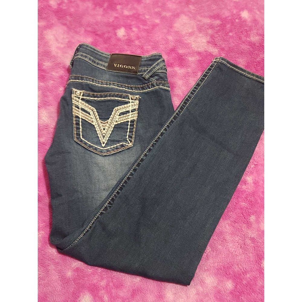 Vigoss Chelsea Skinny Jeans Juniors 13/14 Dark Wash Embroidered Stretch Denim‎